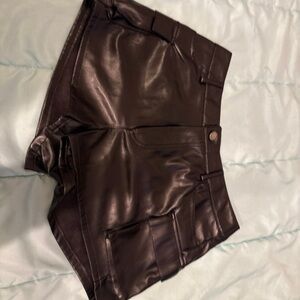 Brown Leather Women Shorts